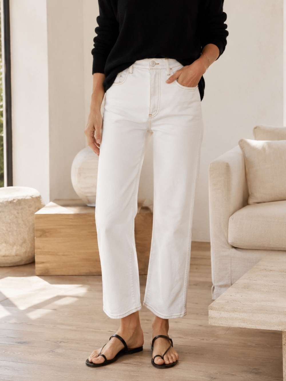 3x1 High Rise Relaxed Straight Crop Jeans Ecru Size 27